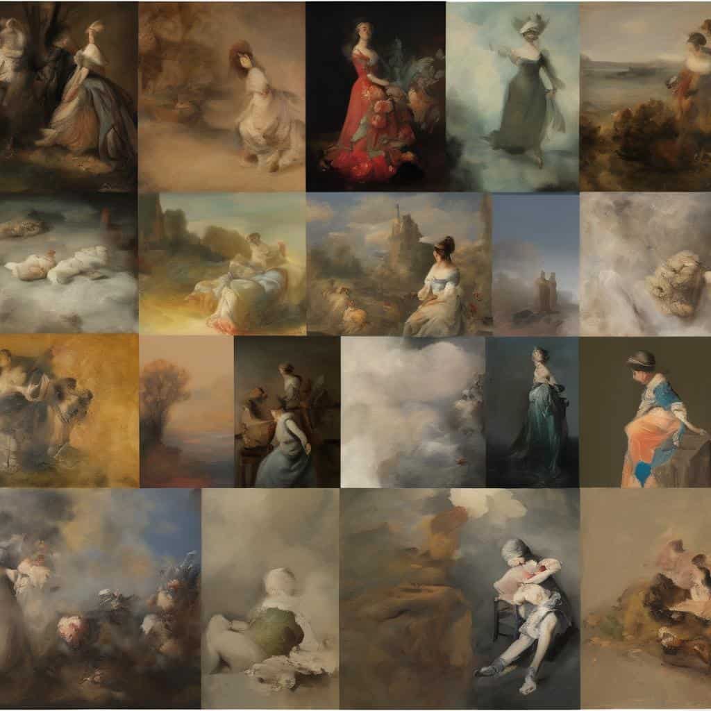 Αρχαιοελληνικά ζωγραφικά έργα με γυναίκες σε διάφορες σκηνές και τοπία.