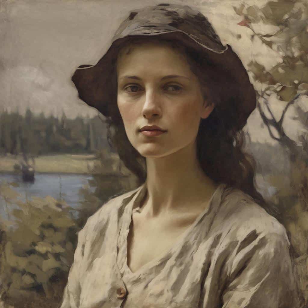 Γυναικεία πορτρέτο σε φυσικό τοπίο, τέχνη και δημιουργία, αναλύσεις και ιστορίες, σύγχρονη ζωγραφική, πολιτιστική έκφραση.